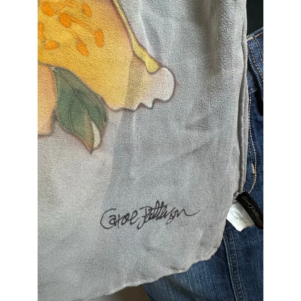 Carol Patterson 100% Silk Chiffon Floral Scarf Watercolor Botanical Wrap